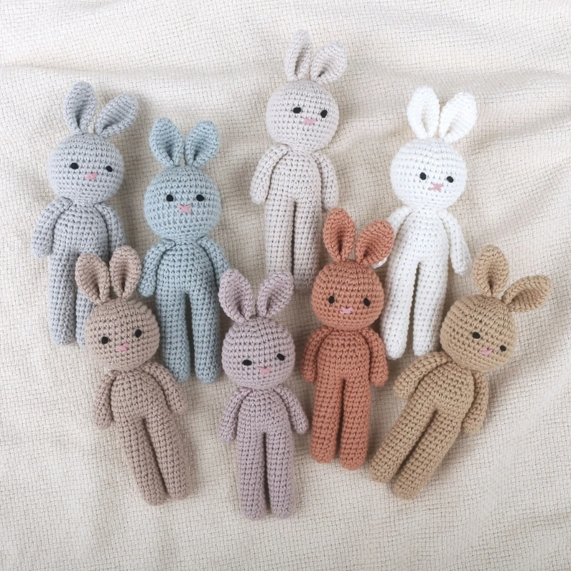 17.5cm 19cm Handmade Crochet Bunny Stuffed Toys Baby Sleeping Soothing Doll Easter Decoration Animal Rabbit Model Newborns Gifts