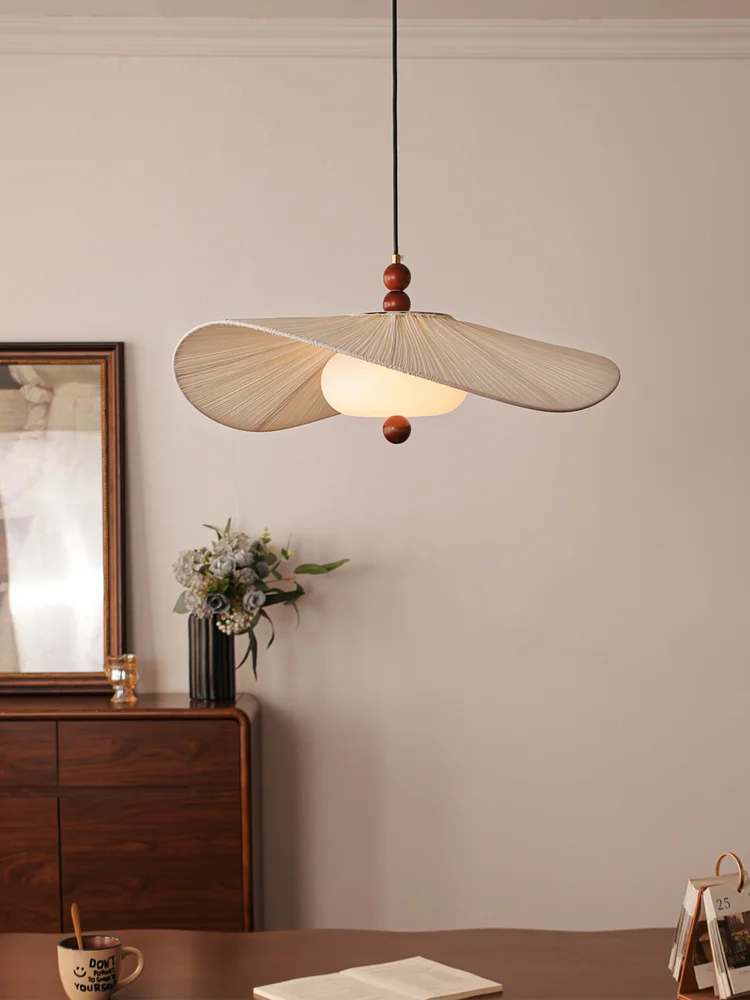 

Wabi Sabi Wood Cloth Chandeliers Retro Fabric Restaurant Hotel Pendant Lights Glass Hanging Lamp for Home Decor Mood Light