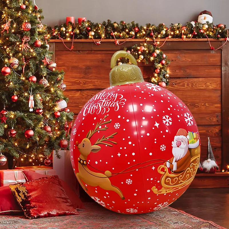 24 Inch Giant PVC Christmas Decorated Ball Inflatable Outdoor Holiday Yard Decorations Christmas Yard Decorations