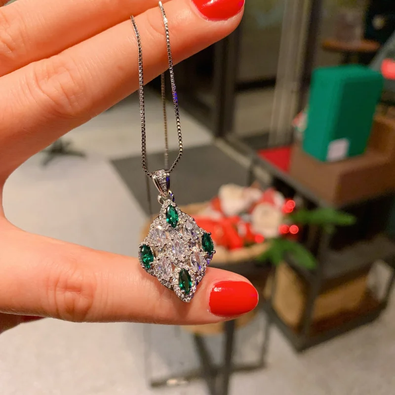 High Carbon Diamond Three-Piece Set Colorful Zircon Fashion Earrings Pendant Ring Emerald Zircon Necklace