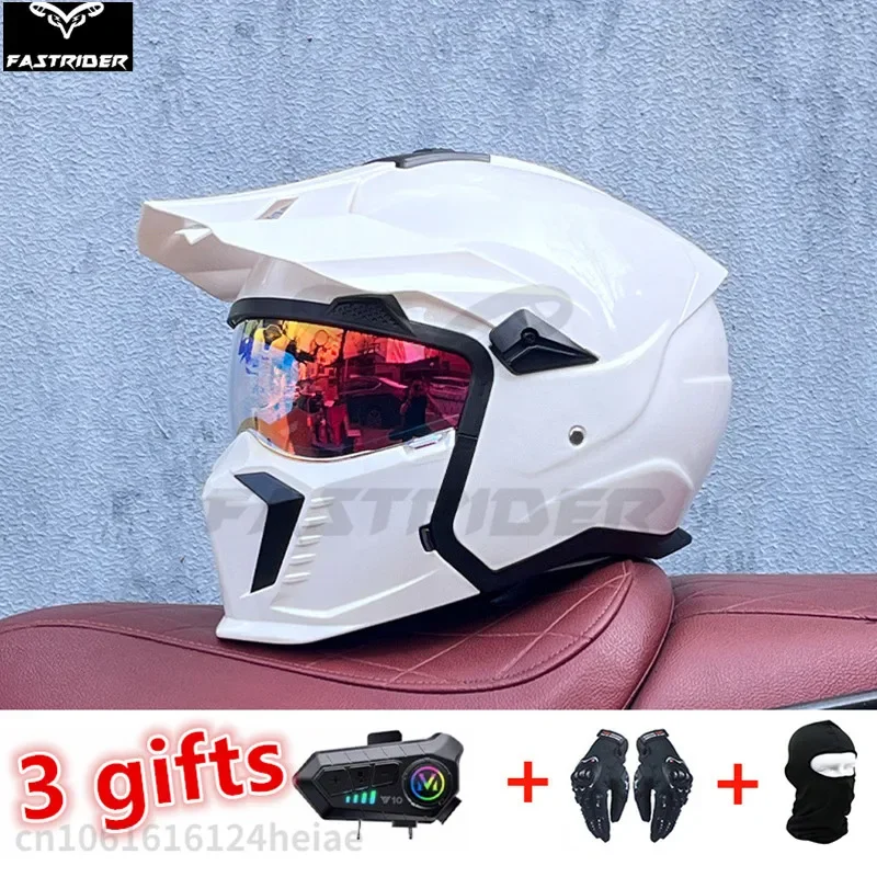 Orz Retro Motocross Helmet Black Warrior Combination Helmet Men's Motorcycle Full Helmet for Women Cascos Para Moto