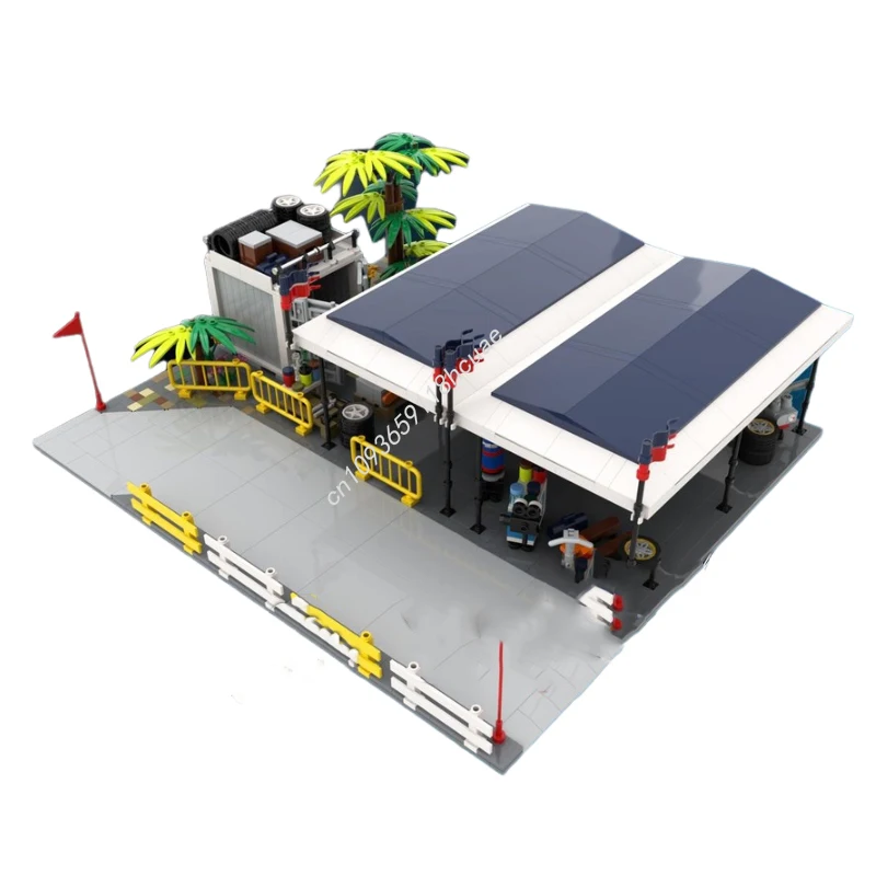 

1050pcs MOC Rally Service Point City Champions Super Car Building Blocks Logical thinking up Space Christmas toy Gift