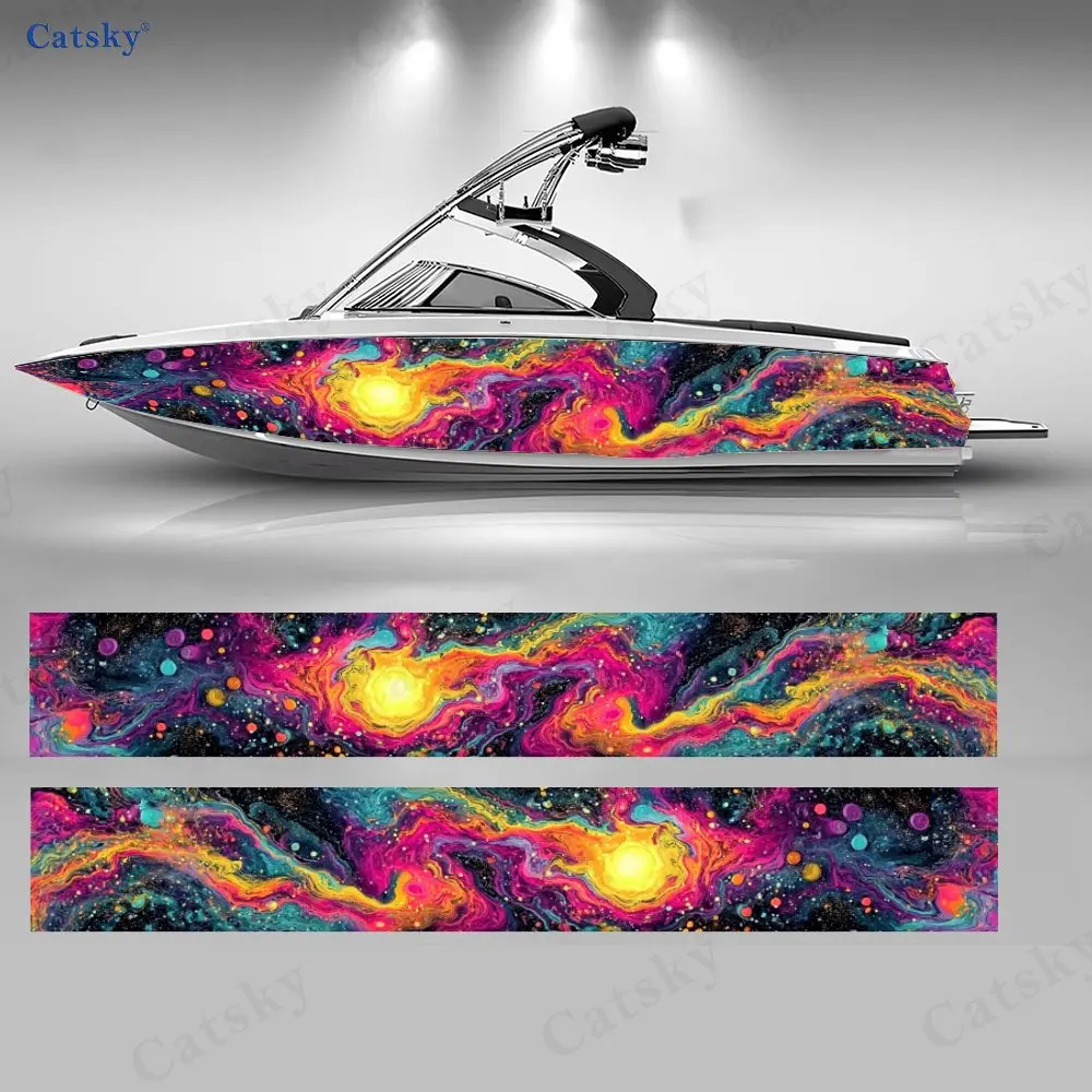 

Наклейка на лодку «Космическая туманность», 2 шт., ярко-розовый и синий дизайн с изображением галактики для водного транспорта, высококачественный прочный винил, потрясающая космическая тематика