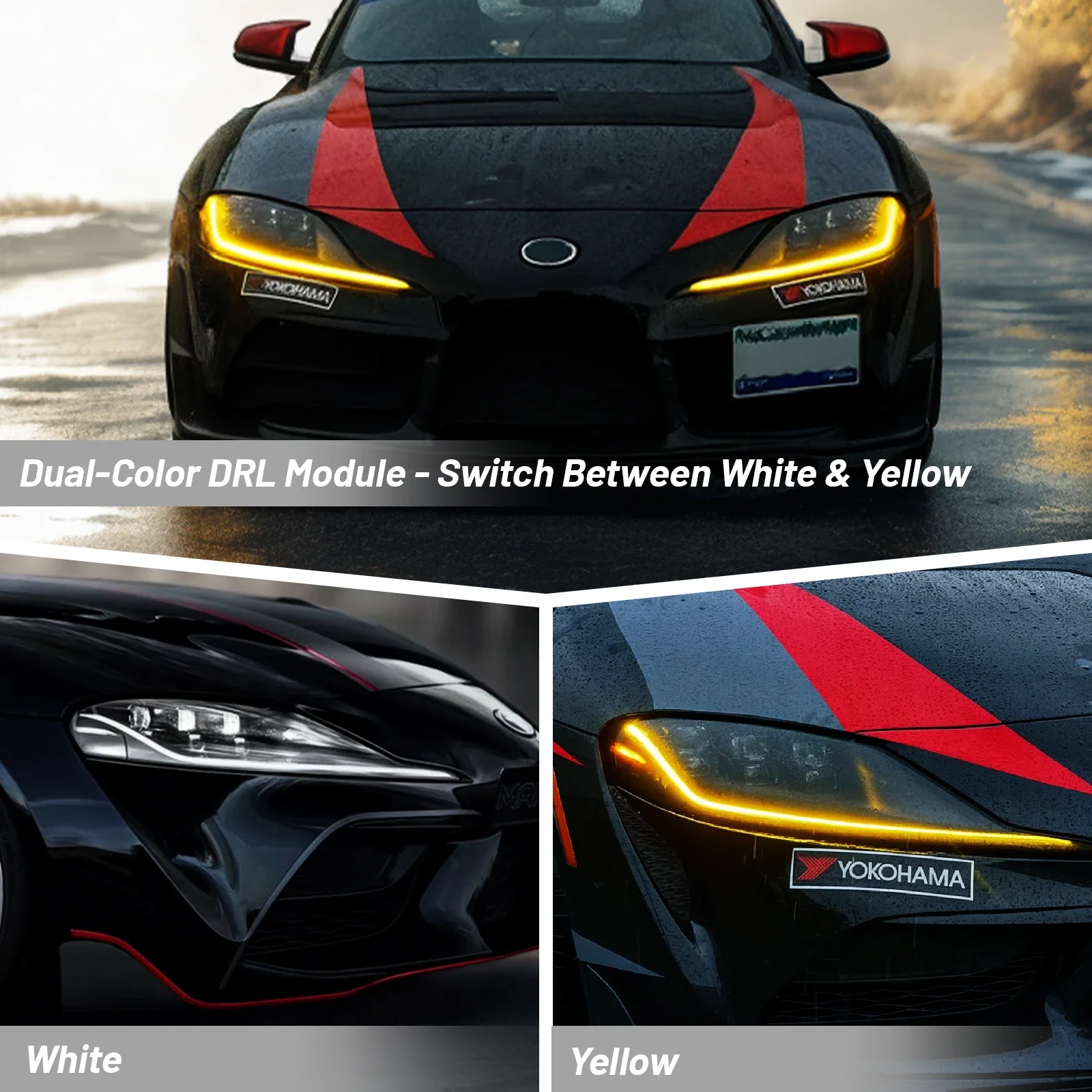 For Toyota SUPRA 2018-up  Dual-Color DRL Module yellow and white LED panel daytime running light