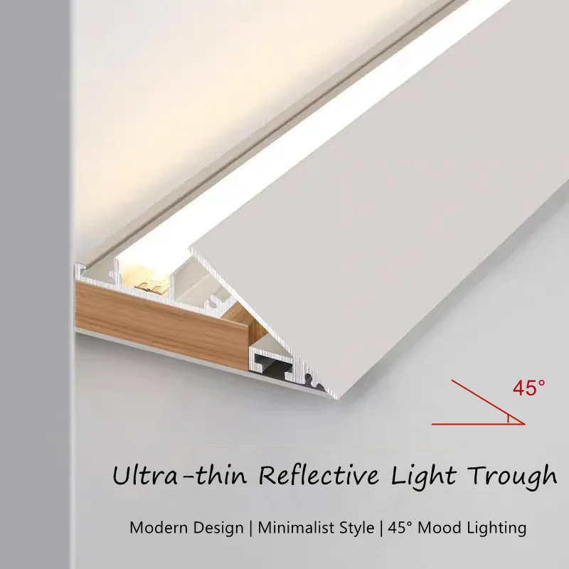 45 Degree Aluminum Led Profile Ultra-Thin 1M Embedded Top Corner Ceiling Gypsum Linear Lamp Wall Washing Indoor Reflective Lamp