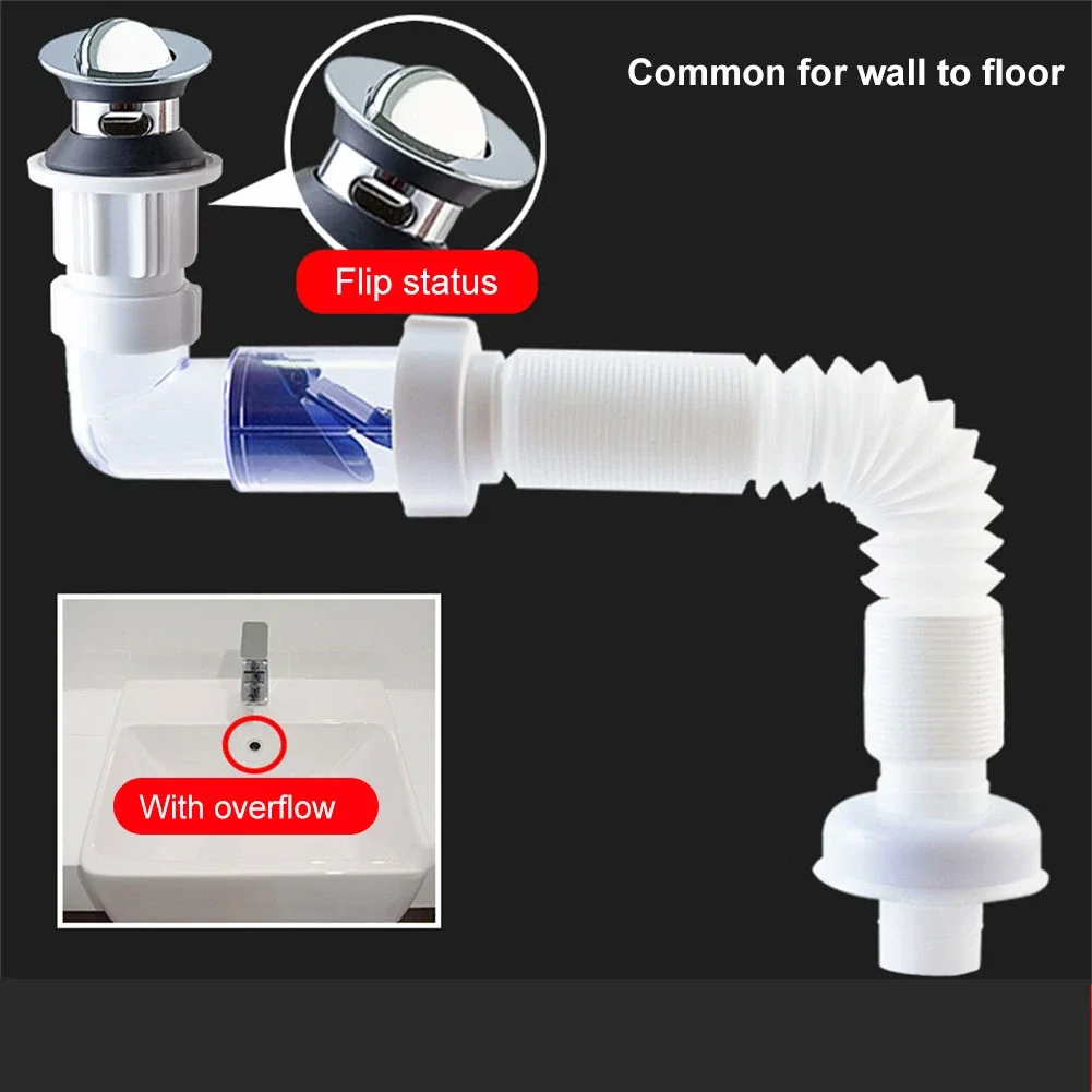 Wash Basin Drainage Pipe Odor Proof Curved Pipe Sewer Bathroom Horizontal Arrangement Wall Drainage Hose Water Leakage Plug Tool