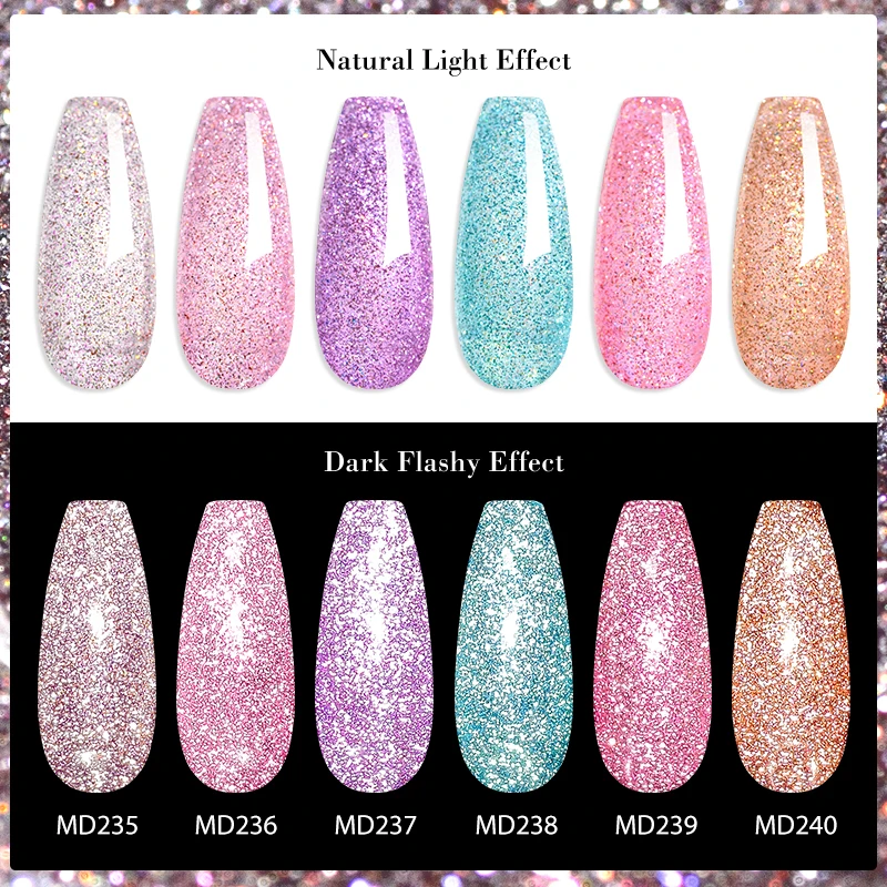 MSRUIOO 8ml Reflective Glitter Nail Gel Polish Sparkling Nail Supplies Long Lasting UV/LED Venris Gel for Spring Summer Nails