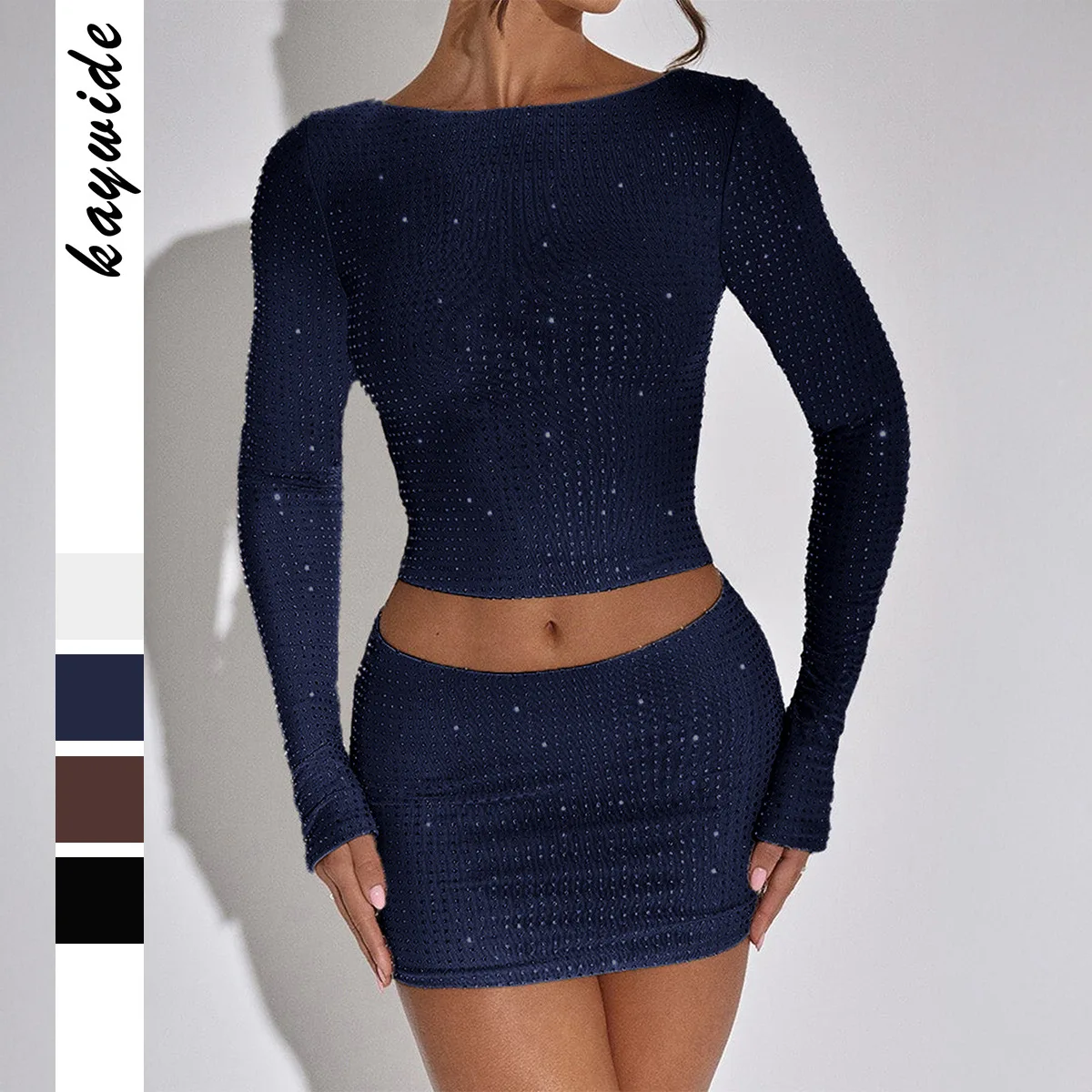 

Y2K сексуальная футболка с длинными рукавами, юбка, костюм из двух предметов, женская одежда, осенне-зимняя станция 2025 года