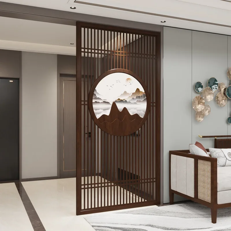 Nuevo Partición de pantalla de entrada de madera maciza de estilo chino, bloque de puerta de oficina para sala de estar, pantalla de asiento de rejilla simple moderna