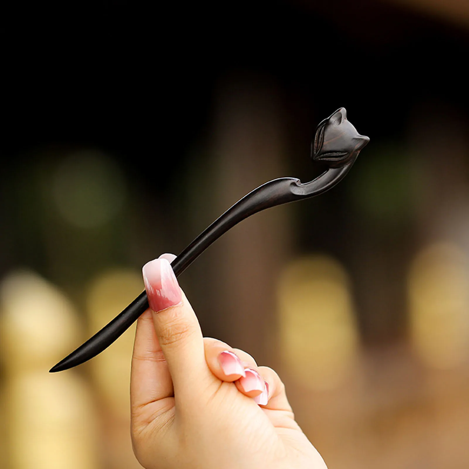 Bastone per capelli in stile cinese Scultura minimalista in legno di sandalo Fiore Forcina Forchette Vintage Hanfu Cheongsam Decor Gioielli per panini per capelli