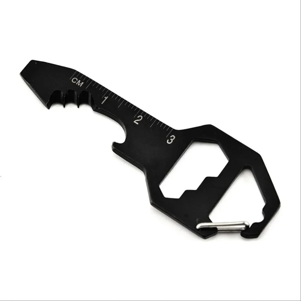 Multi-use Keychain Portable Stainless Steel Pocket EDC Multi Tool Bottle Opener Wrench Screwdriver Measuring Ruler for Outdoor