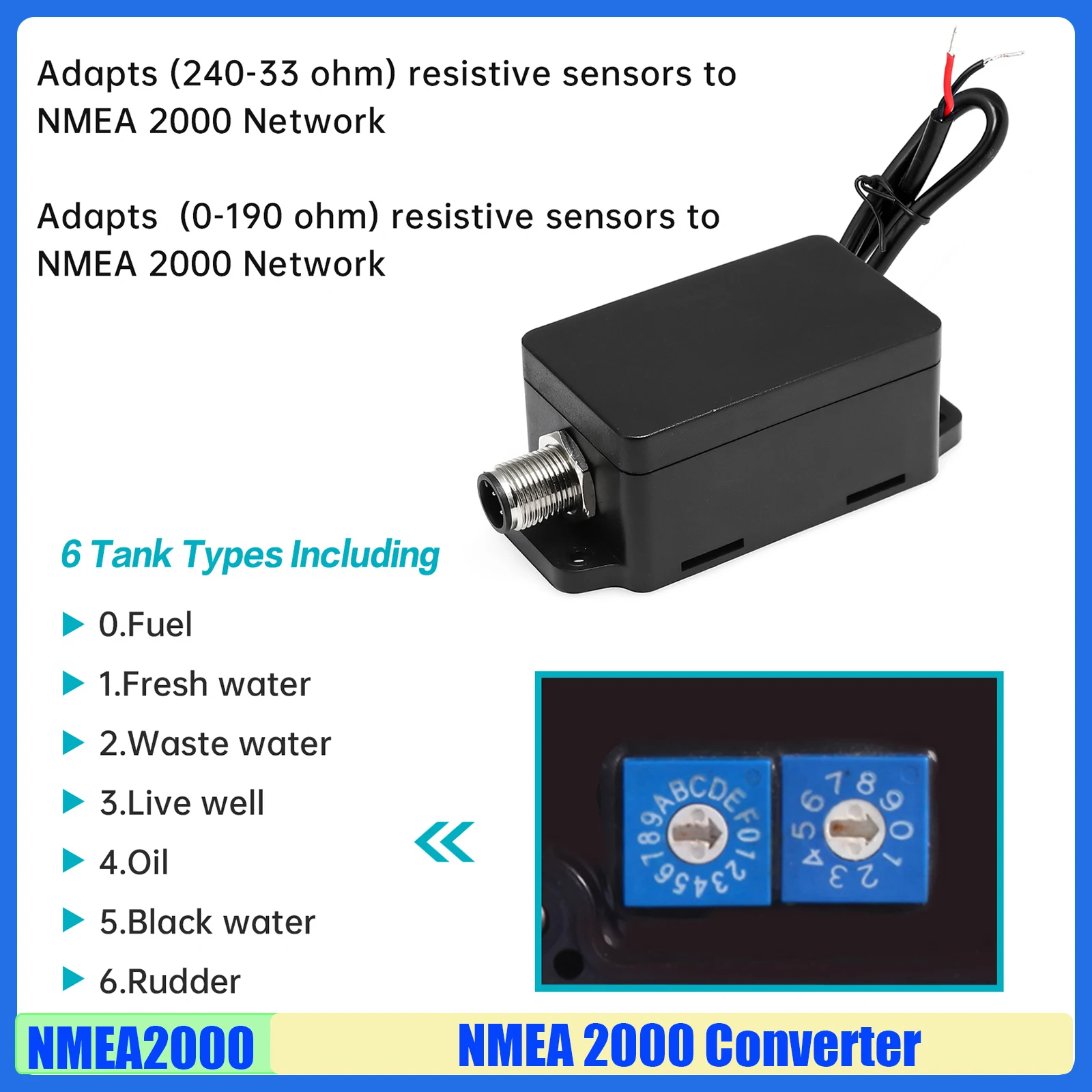 NMEA2000 Multifunction Converter Adaptor CX5001 Marine Boat Yacht Tank Fuel Level Gauge Multifunction Converter Sensor