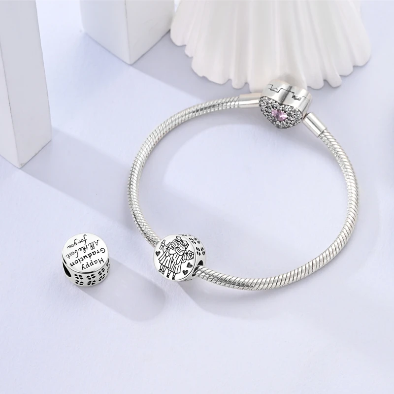 925 Sterling Silver Graduation Happy Charms Beads For Women Fit Original Bracelet DIY Birthday Party Jewelry Gifts