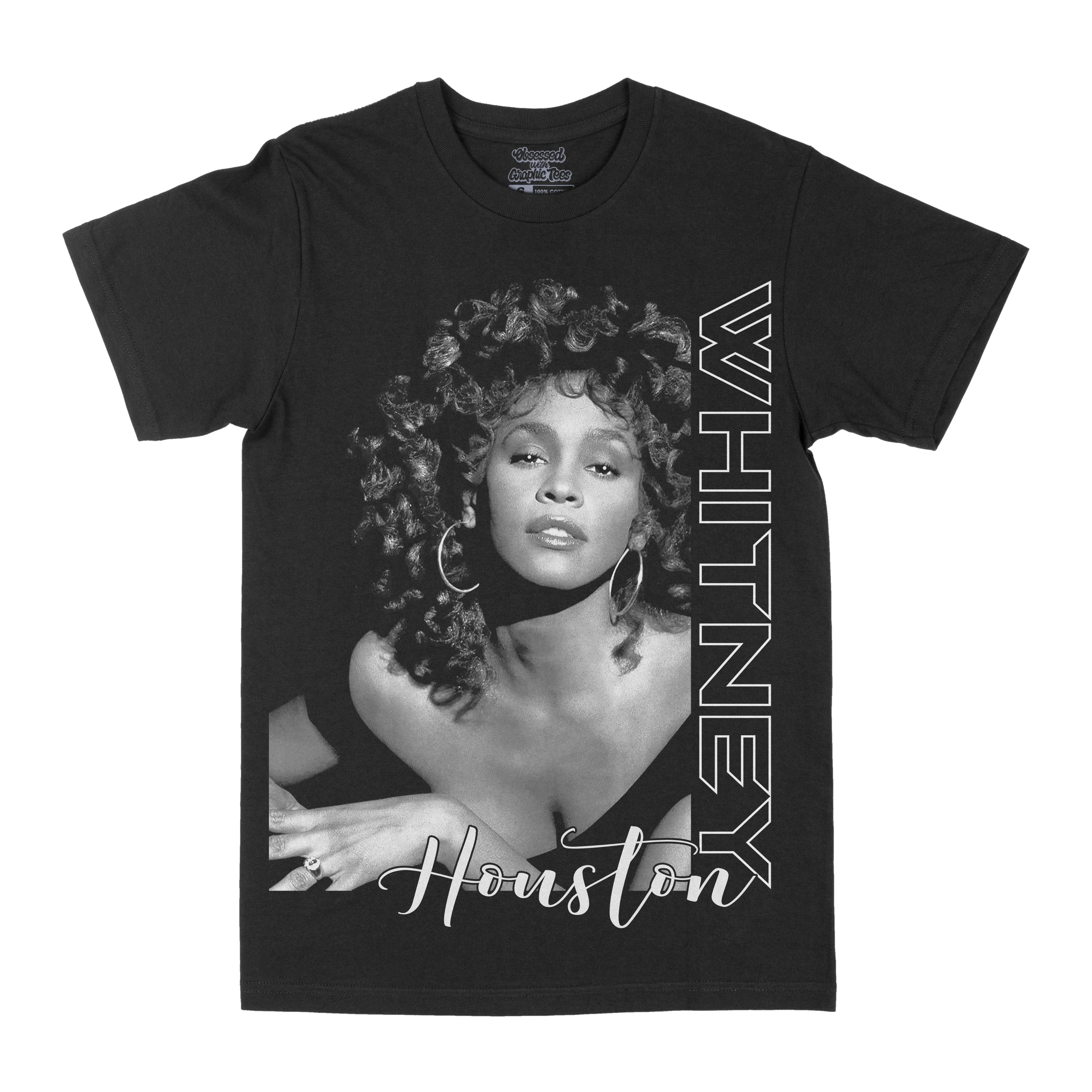 Whitney Houston Black Cotton TShirt Vintage Retro Casual Men
