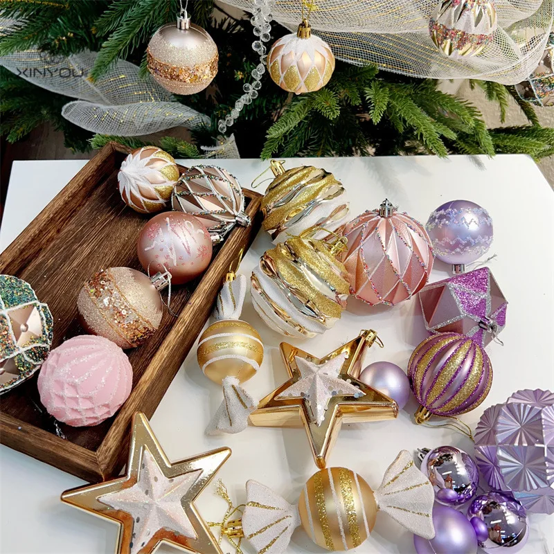 

6/8CM Christmas Senior Gold Powder Decoration Color Balls Christmas Tree Atmosphere Window Diy Decoration Set Hangings