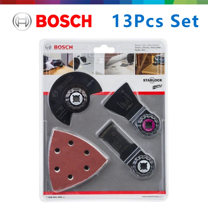 Bosch 2608661694 Starlock Multi‑Tool Accessory Kit 13Pcs Quick‑Change Oscillating Saw Blades Scraper Abrasive Sheets for Sawing