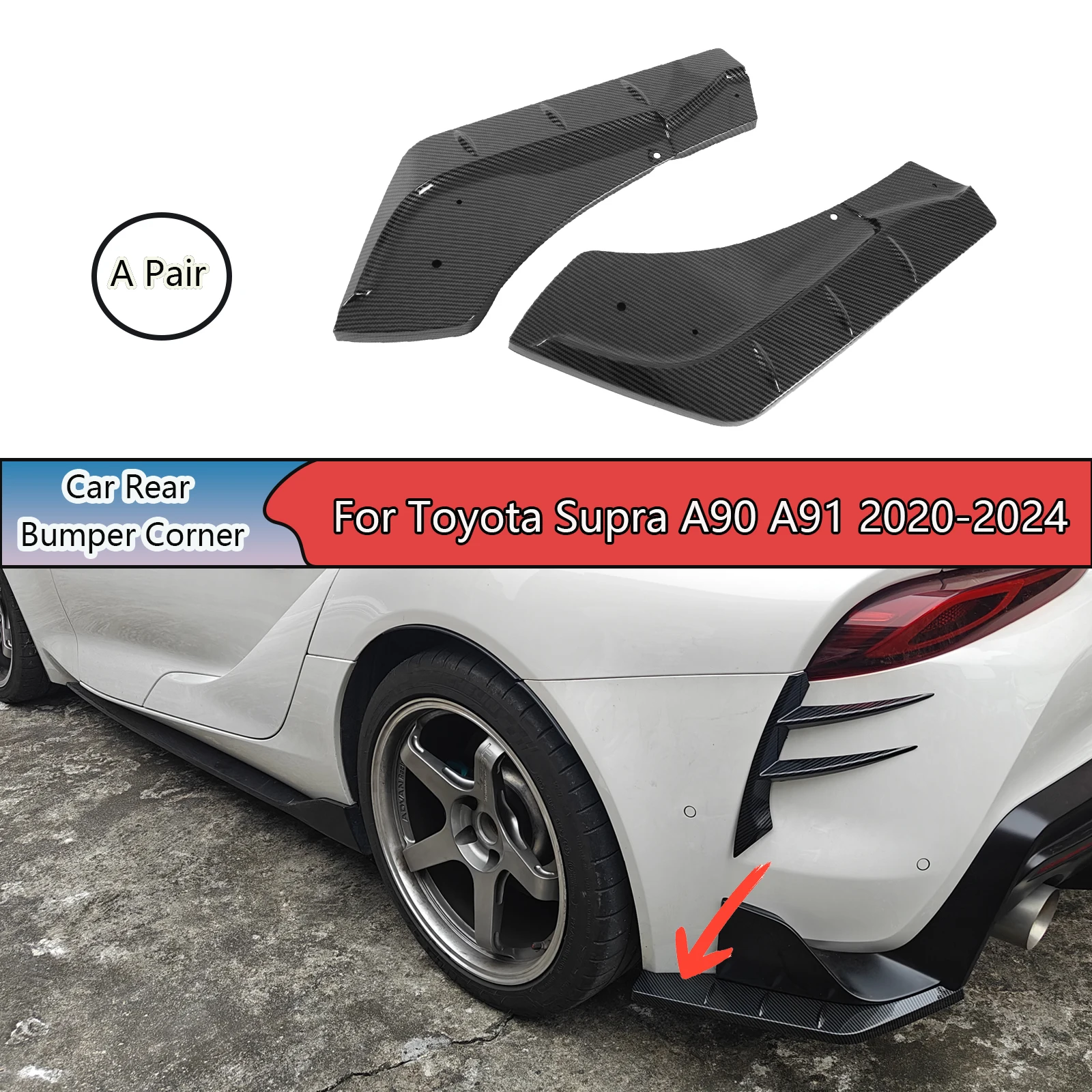 

For Toyota Supra A90 A91 2020-2024 A Pair Rear Bumper Corner Car Accessories Body Kits Glossy Black Carbon Fiber Style ABS