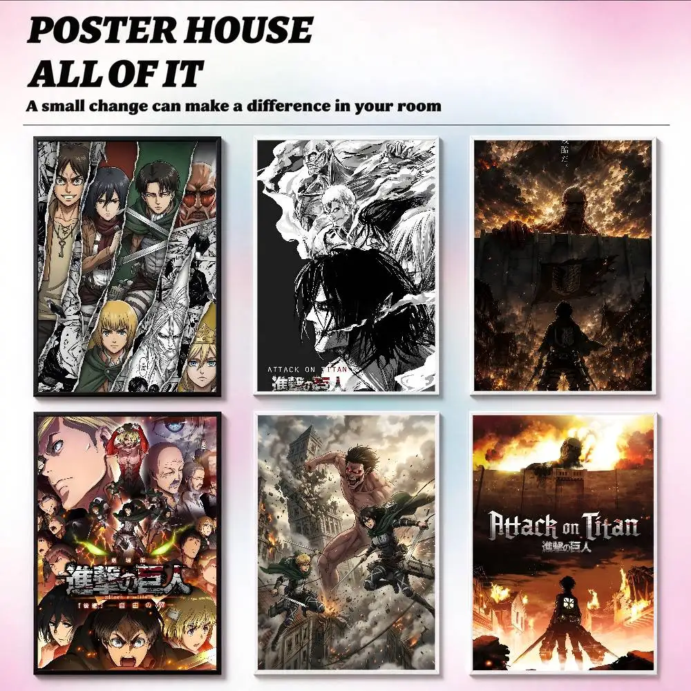 A-Attack On Titan Poster Waterproof Wall Art Sticker For Bar Living Room Vintage Decor High Quality Print