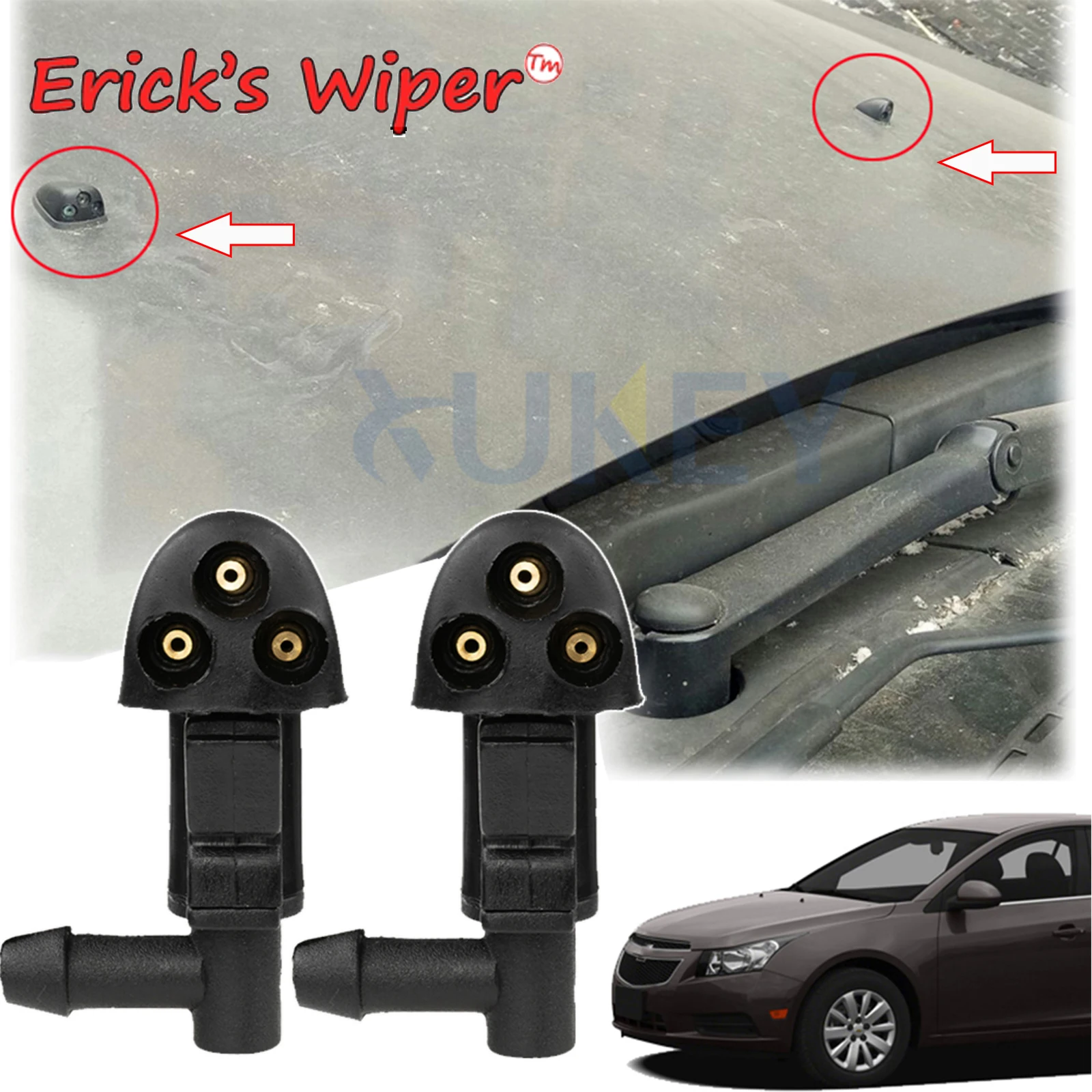 Erick\'s Wiper 2Pcs Front Windshield Wiper Washer Jet Nozzle For Chevrolet Cruze MK1 2008 - 2016 OE#94556605