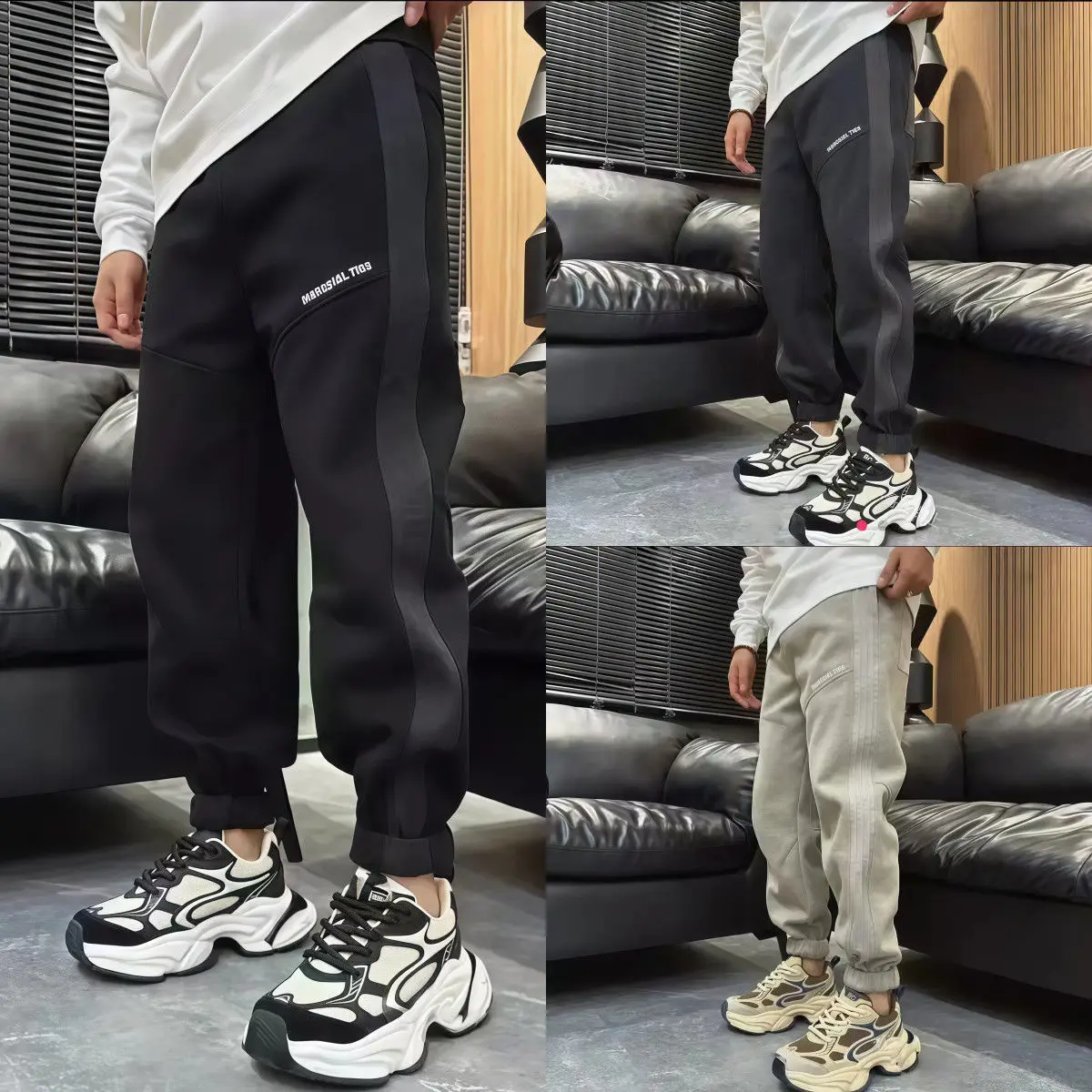 

Faionable Casual Pants for Men And Women with Side Weave Straps Street Sle Comfortable Loose Fit Trousers for All Seasons