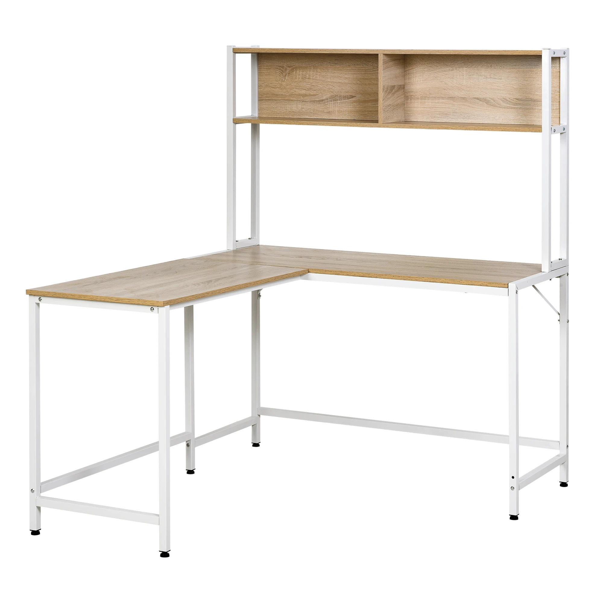 HOMCOM L-shaped desk multifunctional high shelves 140x125x149cm Wood