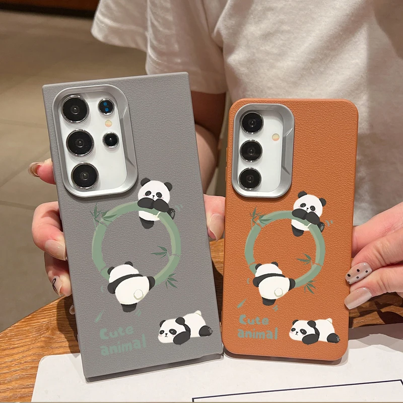 Cute Panda Leather Texture Soft Case For Samsung Galaxy S24 S23 S22 Ultra S24 FE A55 A54 A52 A35 A15 A25 A14 A16 5G Phone Cover image 2