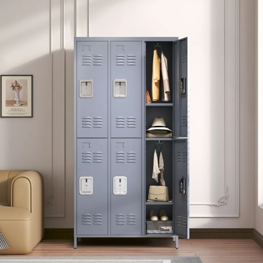 

6 Door 72H Metal Lockers With Lock for Employees Storage Locker Cabinet for Home Gym Office School Garage Gray
