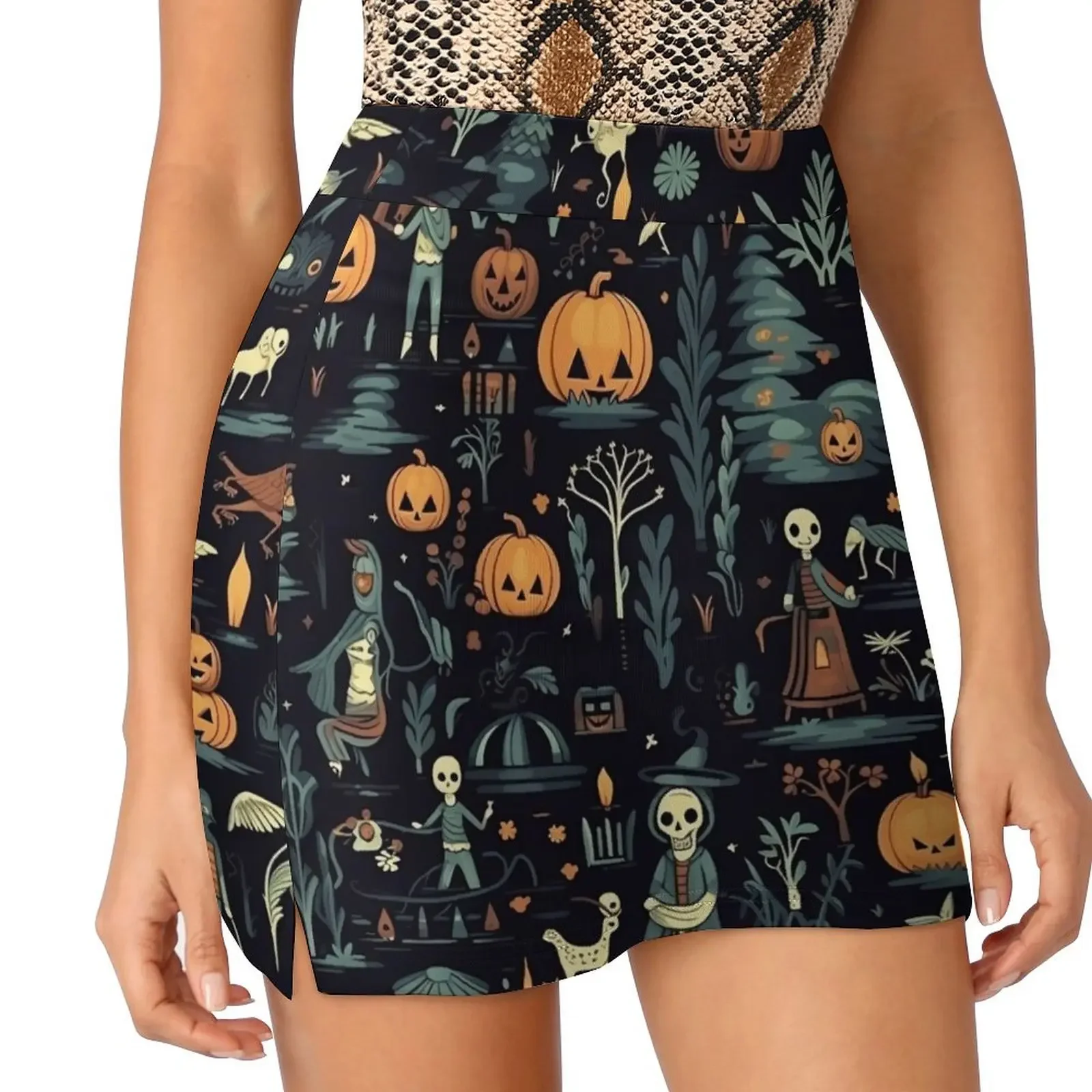 Cute Trick-or-Treaters Pattern Halloween Print Adorable Halloween Design Mini Skirt night club outfit Woman short skirt