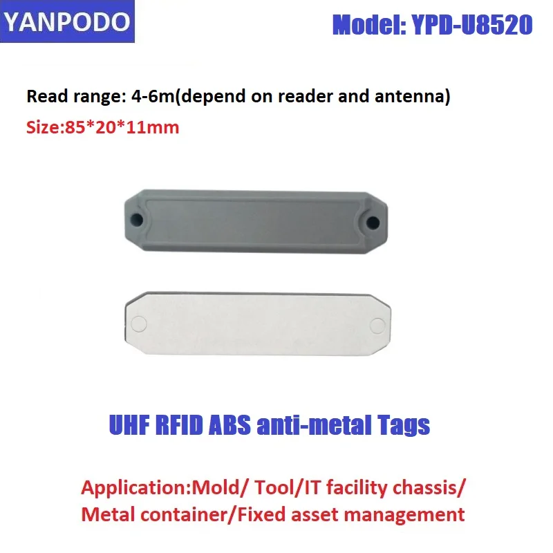 YANPODO-ABS Tag RFID UHF, Anti-Metal, Chip Iminj Monza4QT, Faixa de leitura, Tag passiva para armazém e varejo, 4-6m, 860-960MHz