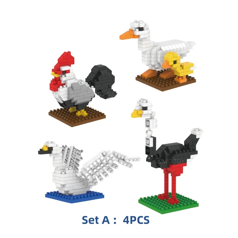 Zoo Series Micro-particle Building Block Woodpecker Flamingo Peacock Penguin Cock Toys Mini Desktop Decorations Childrens Gift