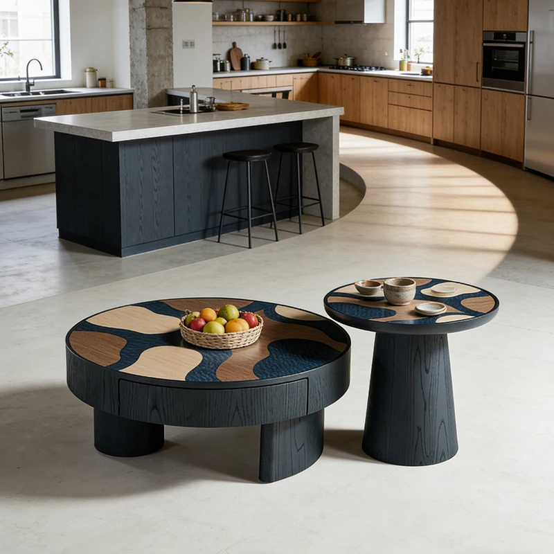 

ak-Storage Two-Level Coffee Table Set Creative Top Design Modern Two-Tone Designer Low Table Furniture%