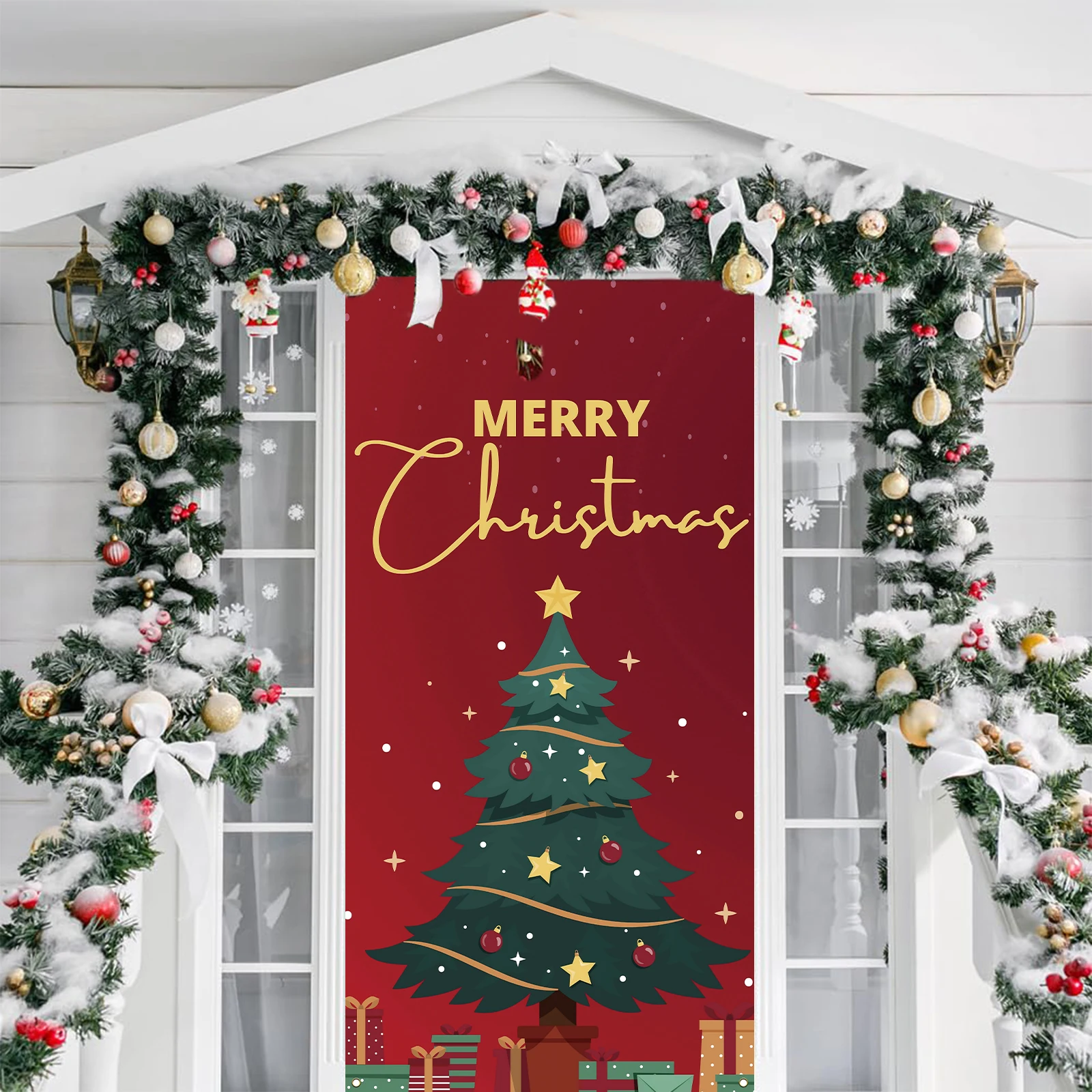 Santa Claus Door Frame Banner - Merry Christmas and Happy New Year Polyester Decoration, Indoor and Outdoor Festival Party Suppl