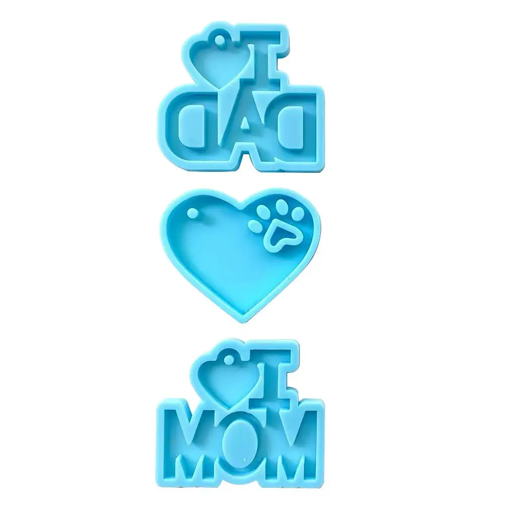 3 Pcs Silicone Mold Kit for Keychains Pendant Molds Love Dad Mom Themed Jewelry Making Epoxy Resin Charms Keyring