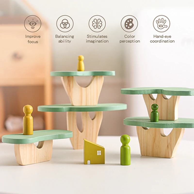 Forest Building Blocks Wooden Montessori Toys Creative 3D Puzzle Scene Placement Game Baby Balance Toy Room Decoration Baby Gift