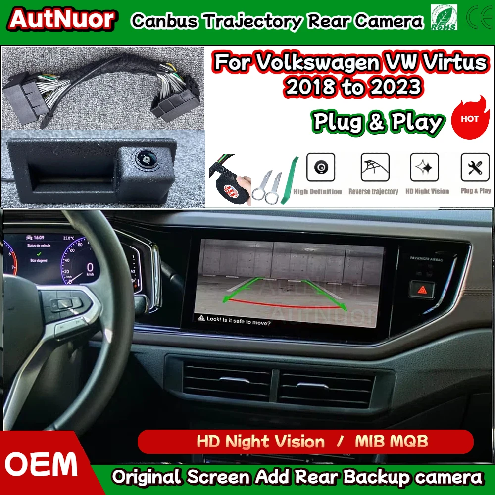 

Задняя резервная камера ночного видения HD для Volkswagen VW Virtus 2018-2023 MIB2 Plug & Play, кодирование не требуется