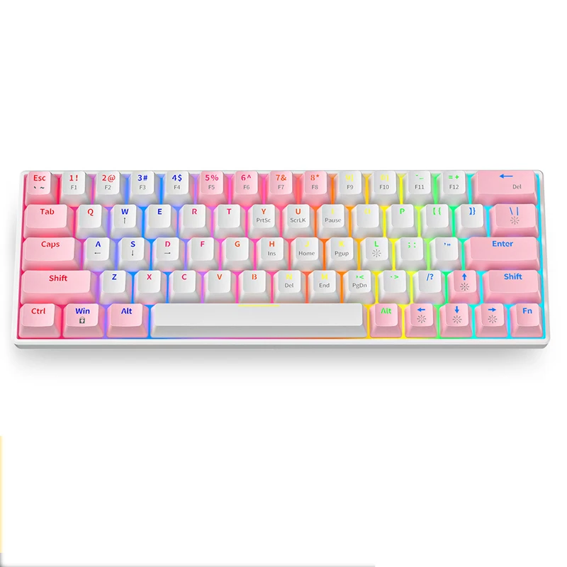 Real Mechanical 63 Key Red Green Axis Type-C MINI Wired Keyboard  For Computer Notebook External Office E-games RGB Lights