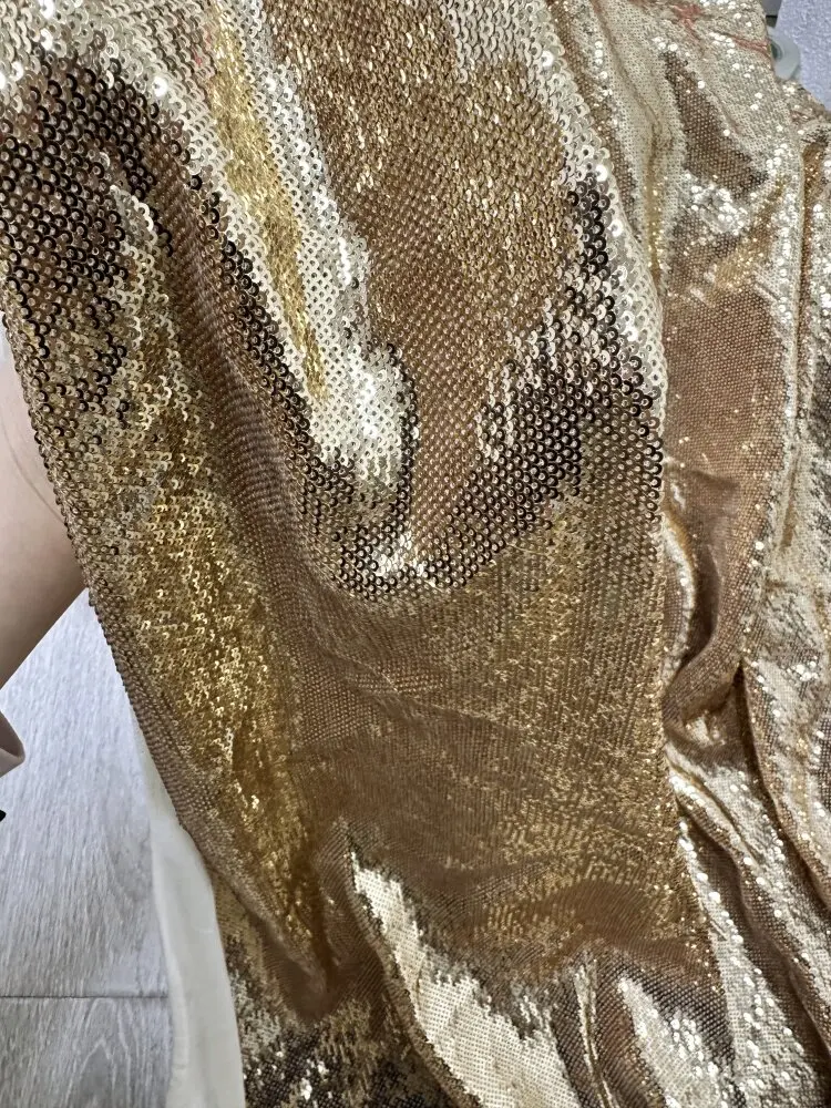 Heavy Industry Golden Silver Paillette Embroidery Fish Scale Dress Fabric Background Fabric