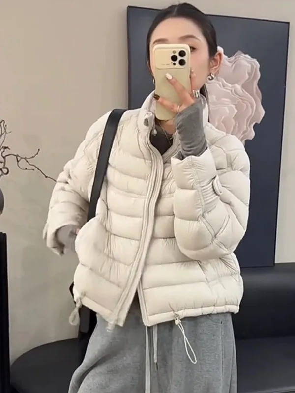 

Lightweight Puffer Jacket Women's Short Style Loose Fit Korean Fashion White Duck down Warm And Portable City Casual Wear