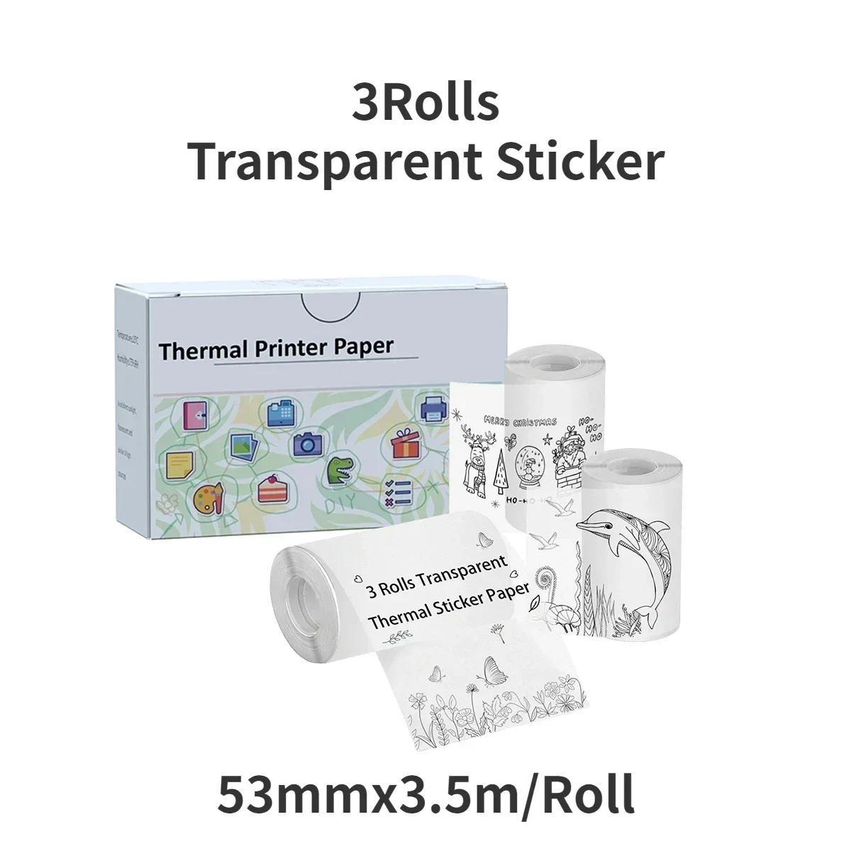 Papier thermique transparent pour mini imprimante M02/T02, 3 rouleaux, noir sur transparent, pour étudier les notes, photos, liste, autocollants