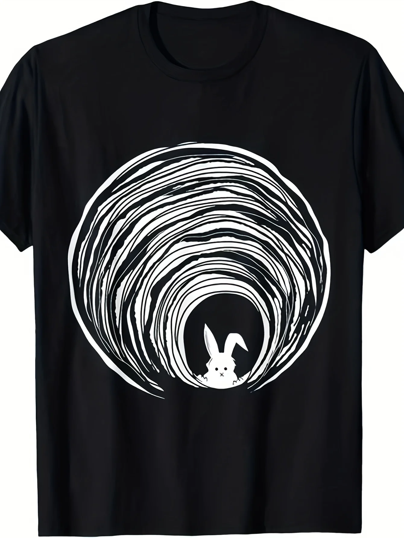 Camiseta con diseño de teoría de la conspiración Rabbit Spiral Theory - Camiseta vintage con diseño de agujero de conejo, cómoda camiseta con cuello redondo, adecuada para regalos de cumpleaños y uso informal - Camiseta transpirable para todas las estaciones