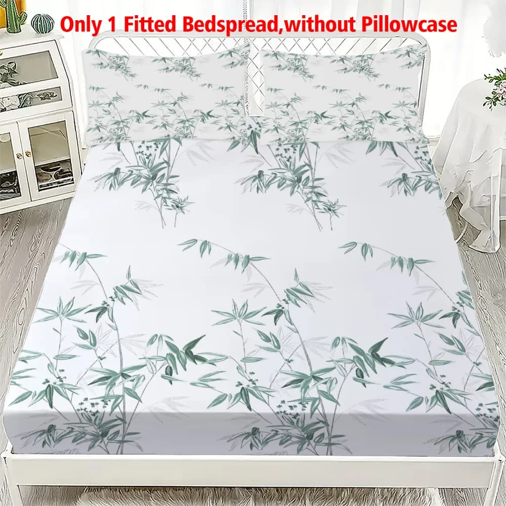 1 Stück Serene Green Bamboo Leaf Print Spannbettlaken mit tiefen Taschen, elastischer Matratzenbezug, Einzelbett, Doppelbett, Queen-Size-Bett, King-Size-Bett, Schlafzimmerdekoration