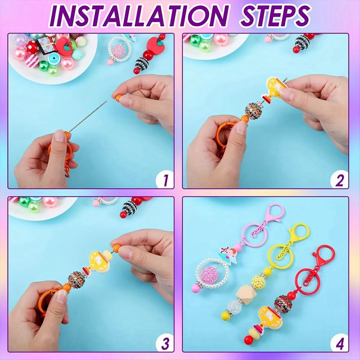 

*ABAB Beaded Keychain Lobster Claw Clasp Beaded Chain Keyring DIY Key Chain Component for Jewelry Making Supplies