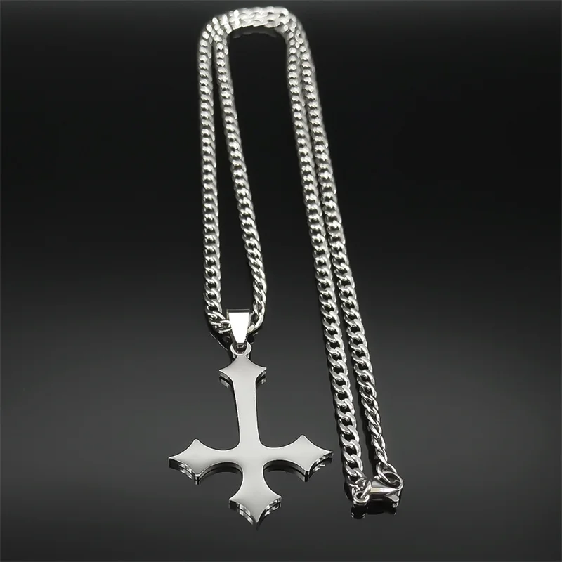 Silver Color Jesus Cross Pendant Necklace For Women Men Stainless Steel Simple Christian Choker Chain Jewelry Hip Hop Party Gift