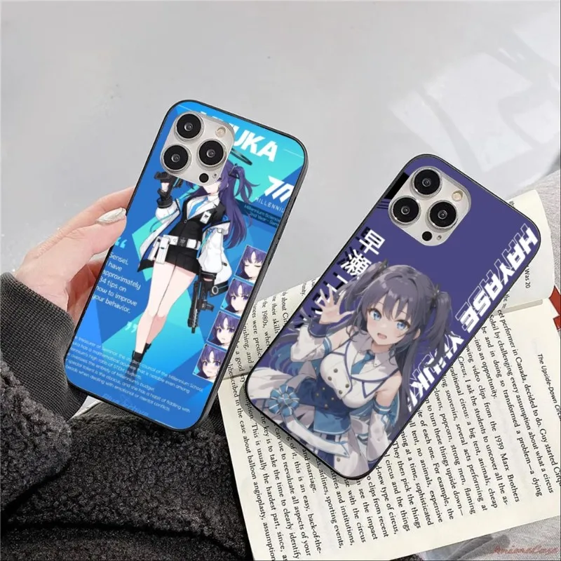 Blue Archive Yuuka Smart Phone Case for iPhone 15 14 13 12 11 XS X 8 7 6 Plus Mini Pro Max SE 2022 Black Soft Phone Cover Funda