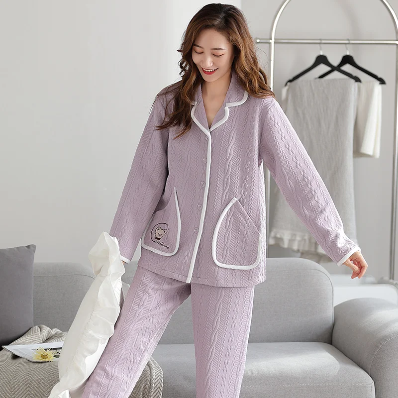 

Pajama Sets Cute Cartoon Long Sleeve Cotton Mezzanine Nightwear Kawaii Loose Trendy Daily 2 Piece Sleepwear Korean Style Tender