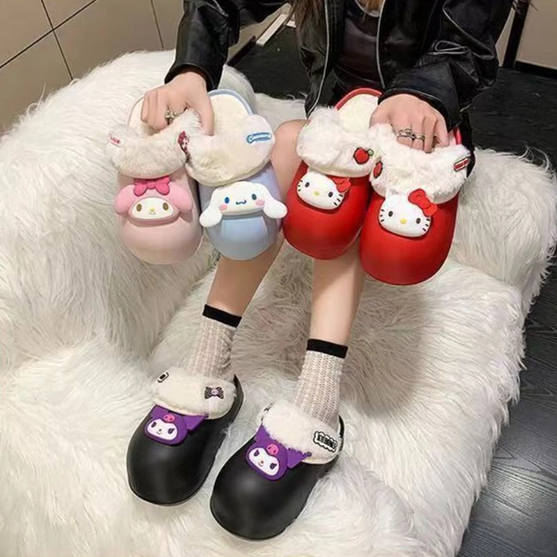 Anime Sanrio Series Removable Cotton Slippers Cute HelloKitty Girls Autumn and Winter New Home Indoor Warm Waterproof Slippers