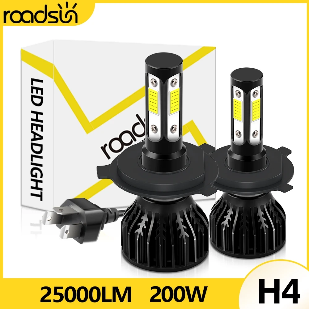 LED Headlamp H4 25000LM 200W H4 9003 HB2 Hi/Lo Beams Car Fog Lamp Bulb 6000K 8000K 12V 4-Sided LED COB Chip 360 Degree Lighting