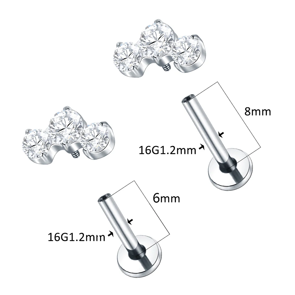 1PC 16G Titanium Helix Piercings CZ Labret Lip Rings Crystal Ear Cartilage Tragus Conch Daith Lobe Piercings Women Jewelry 16G