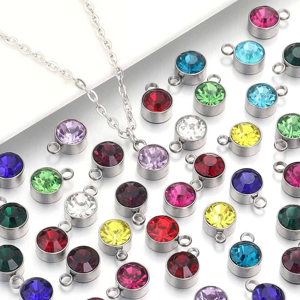 5 teile/los 8mm Edelstahl Birthstone Anhänger Farbige Strass Perle Charme Für DIY Halskette Ohrringe Schmuck Machen Liefert