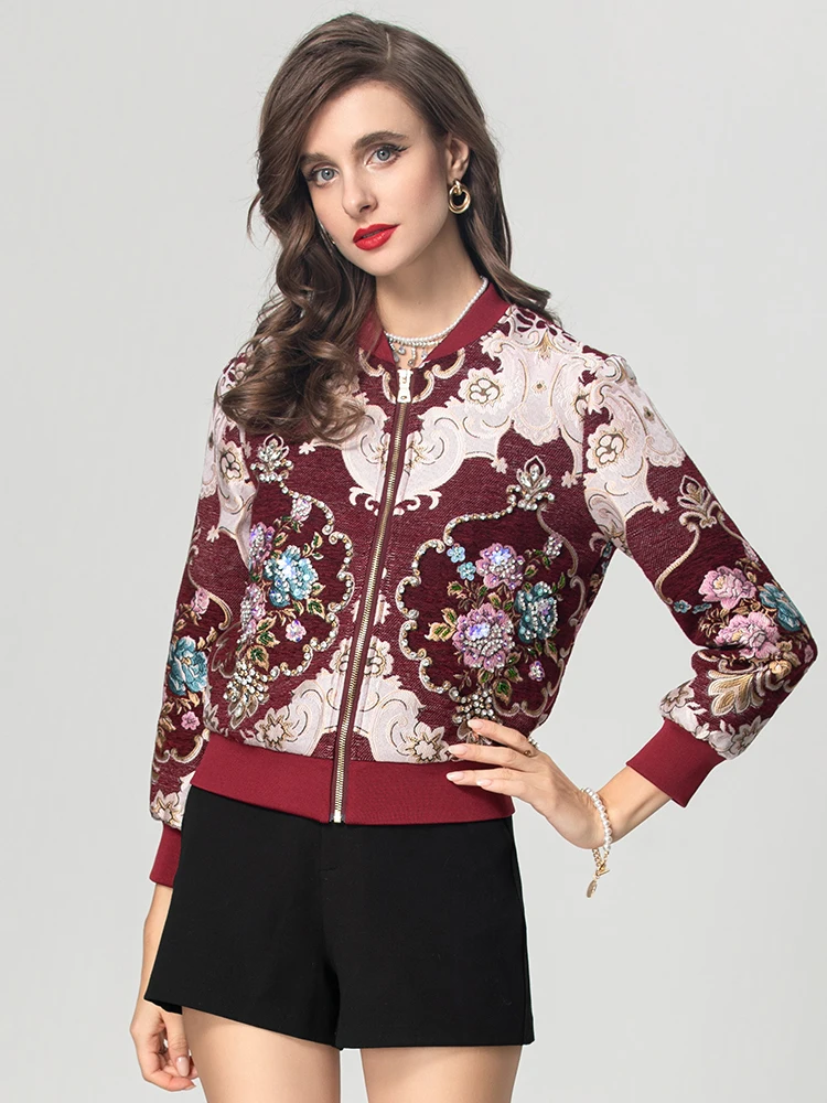 Seasixiang Kristall Diamant Jacke Für Frauen Oansatz Langen Ärmeln Taschen Vintage Jacquard Jacke Mode Herbst Weibliche Neue